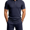Men's Full Size Textured Short Sleeve Polo and Shorts Set Plus Size
