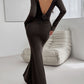 Devine Backless Round Neck Long Sleeve Maxi Dress