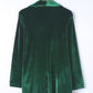 Green Lapel Collar Velvet Blazer with Flap Pockets