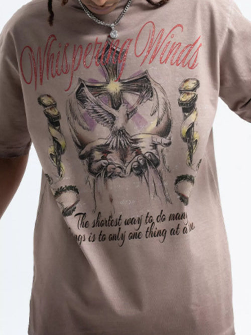 Men's Whispering Winds Graphic Vintage Round Neck T-Shirt