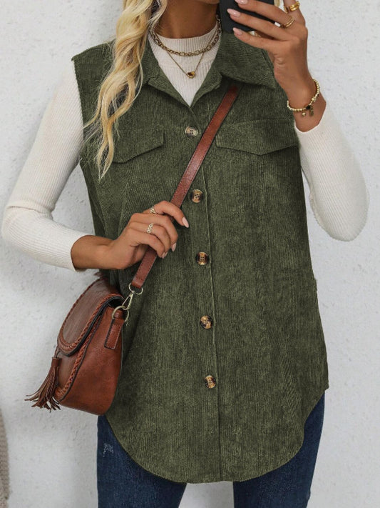 Button Up Collared Neck Vest Coat