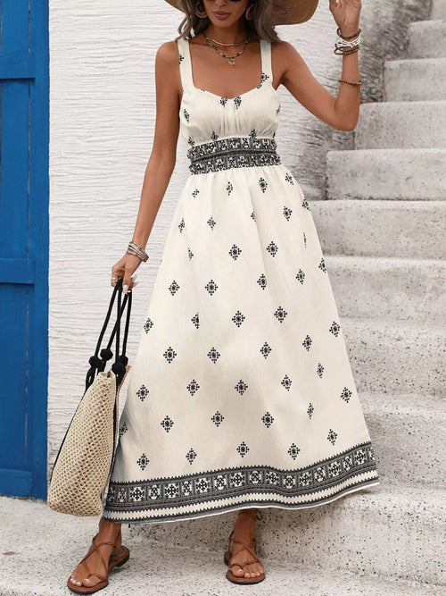 Printed Wide Strap Midi Dress