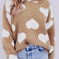 Heart Round Neck Long Sleeve Sweater