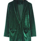 Green Lapel Collar Velvet Blazer with Flap Pockets