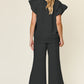 Double Take Texture Ruffle Short Sleeve Top and Drawstring Wide Leg Pants Set