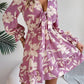 Tied Ruffled Printed Long Sleeve Dress