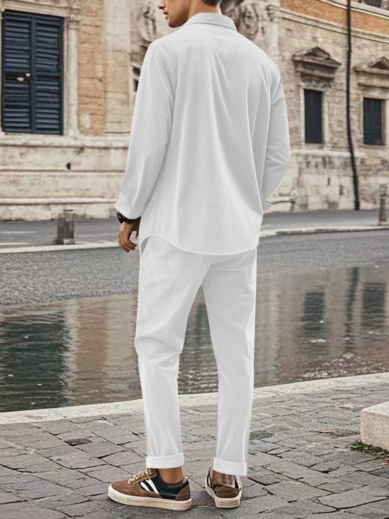 Men's long-sleeve button-up shirt and matching pants set