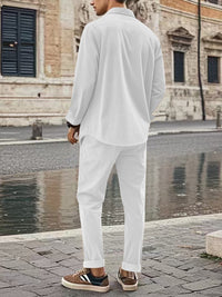 Men's long-sleeve button-up shirt and matching pants set
