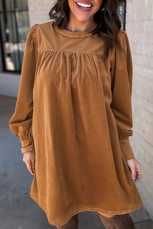 Corduroy Puff Sleeve Mini Dress