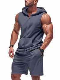 Men's sleeveless zip-up hoodie and shorts set