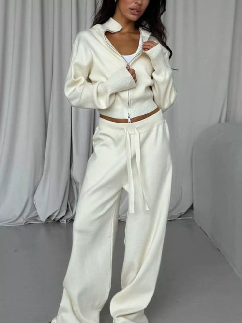 Zip-Up Outerwear and  Drawstring Pants Set