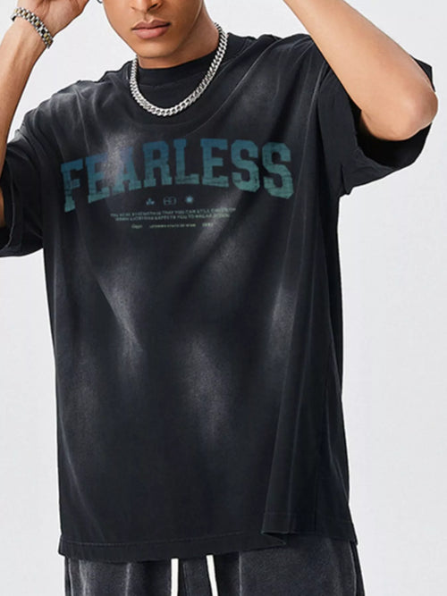 Men' s Fearless Round Neck Wash T-Shirt