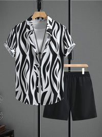Men's zebra-print short-sleeve shirt and shorts set