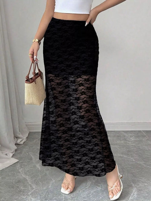 Plus Size Elegant Lace Mermaid Sheer Skirt