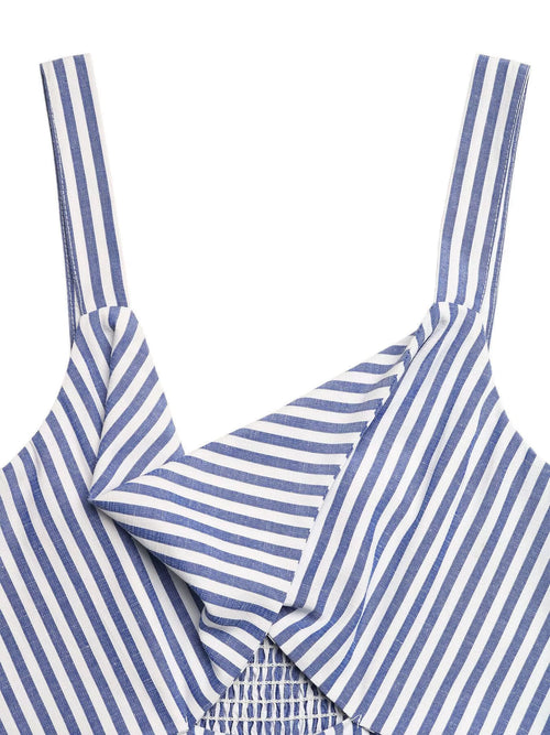 Striped Cutout Knot Front Wide Leg Jumpsuit