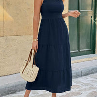 Tie Back Tiered Midi Dress