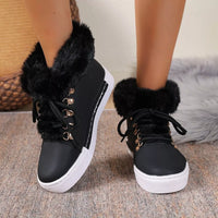 Fuzzy Trim Lace-Up Ankle Boots
