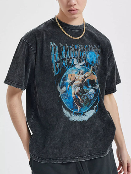 Men's Vintage Graphic Round Neck Oversized T-Shirt