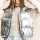 J.NNA Snap and Zipper Shiny Metallic Puffer Vest