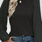 Gray Solid Color Contrast Ribbed Bishop Sleeve Top