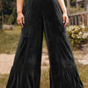 Plus Size Velvet Ruffle Hem Wide Leg Pants