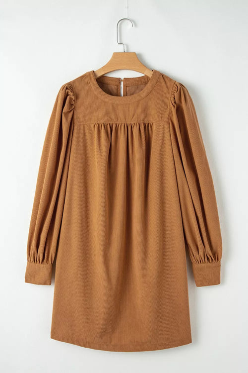 Corduroy Puff Sleeve Mini Dress