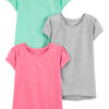 Simple Joys by Carter's Girls' Short-Sleeve Shirts and Tops, Pack of 3, Grey Heather/Mint Green/Pink