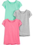 Simple Joys by Carter's Girls' Short-Sleeve Shirts and Tops, Pack of 3, Grey Heather/Mint Green/Pink