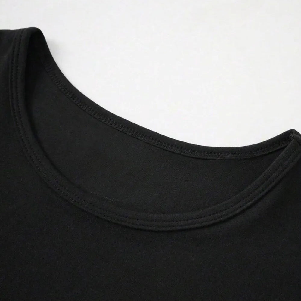 Round Neck Short Sleeve T-Shirt close-up of the neckline to showcase construction and fabric texture.