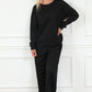 Black Textured Loose Slouchy Long Sleeve Top and Pants Set