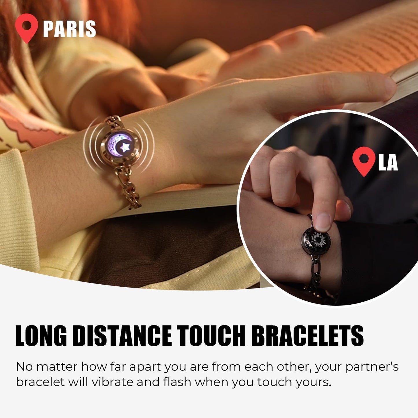 TOTWOO Touch Bracelets for Couples, Vibration & Light up for Love Couples | Long Distance Relationship Gifts for Girlfriend Bluetooth Pairing Jewelry