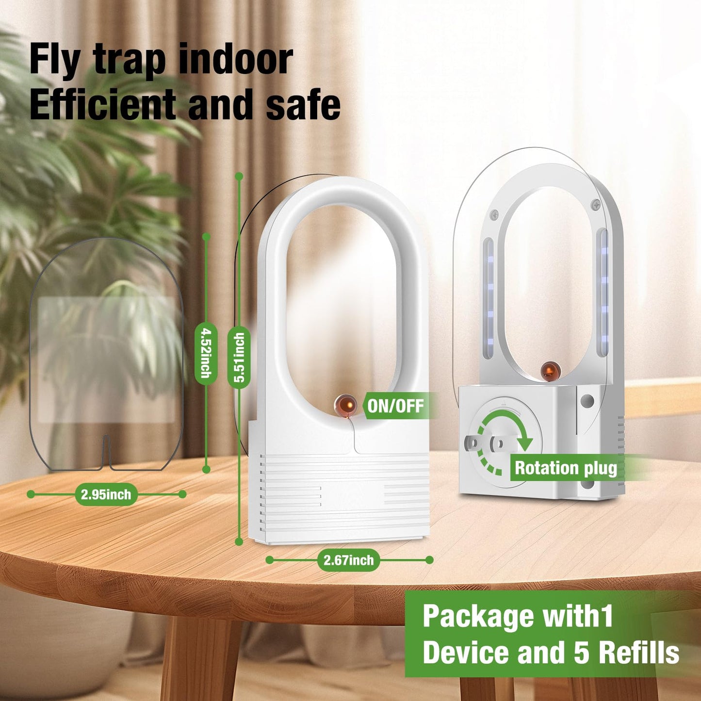 Flying Insect Trap 𝗢𝗱𝗼𝗿𝗹𝗲𝘀𝘀&𝗡𝗼𝗶𝘀𝗲𝗹𝗲𝘀𝘀 Indoor Fly Trap - Catching Fruit Flies, Mosquitoes and Other Nuisances,Suitable for Indoo & Outdoor(1 White Device + 5 Glue Boards)