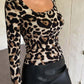 Leopard Scoop Neck Long Sleeve T-Shirt