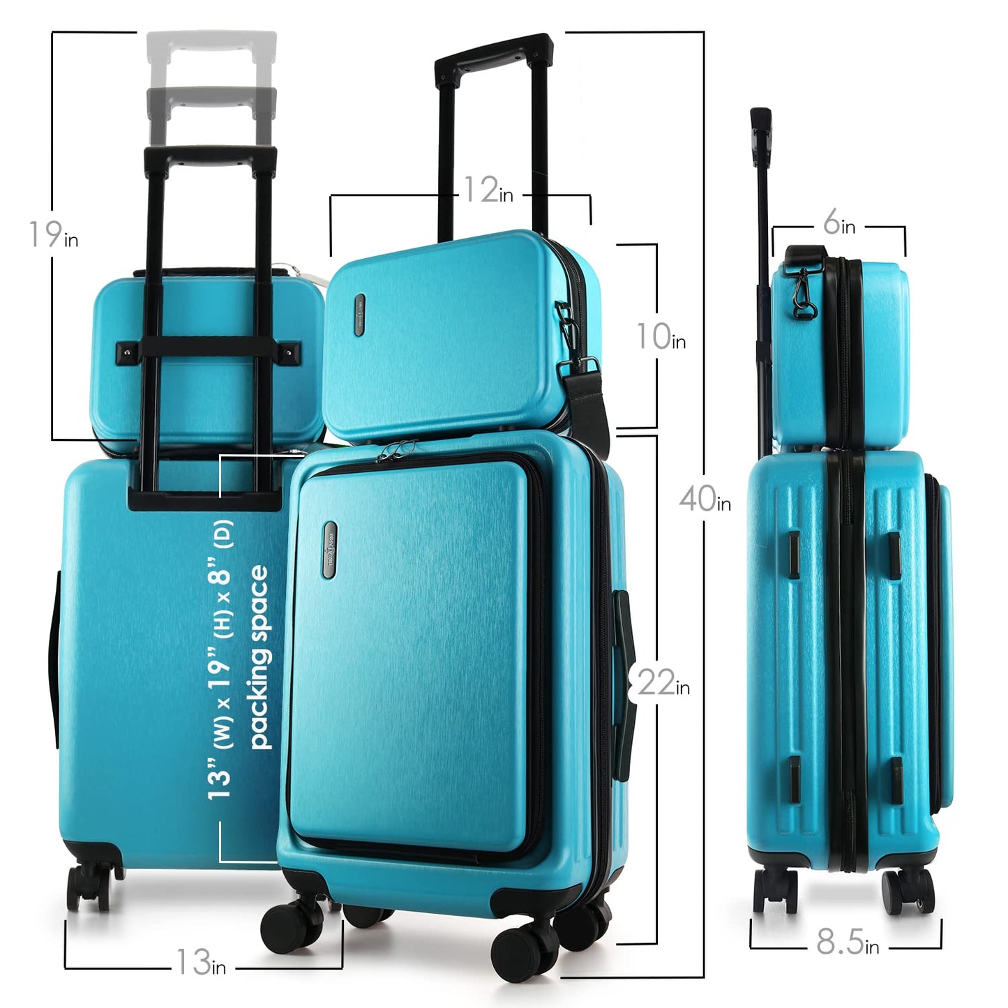 TRAVELARIM 22 Inch Carry On Luggage 22x14x9 Airline Approved, Carry On Suitcase with Wheels, Hard-shell Carry-on Luggage, Durable Luggage Carry On, Teal Small Suitcase with Cosmetic Carry On Bag