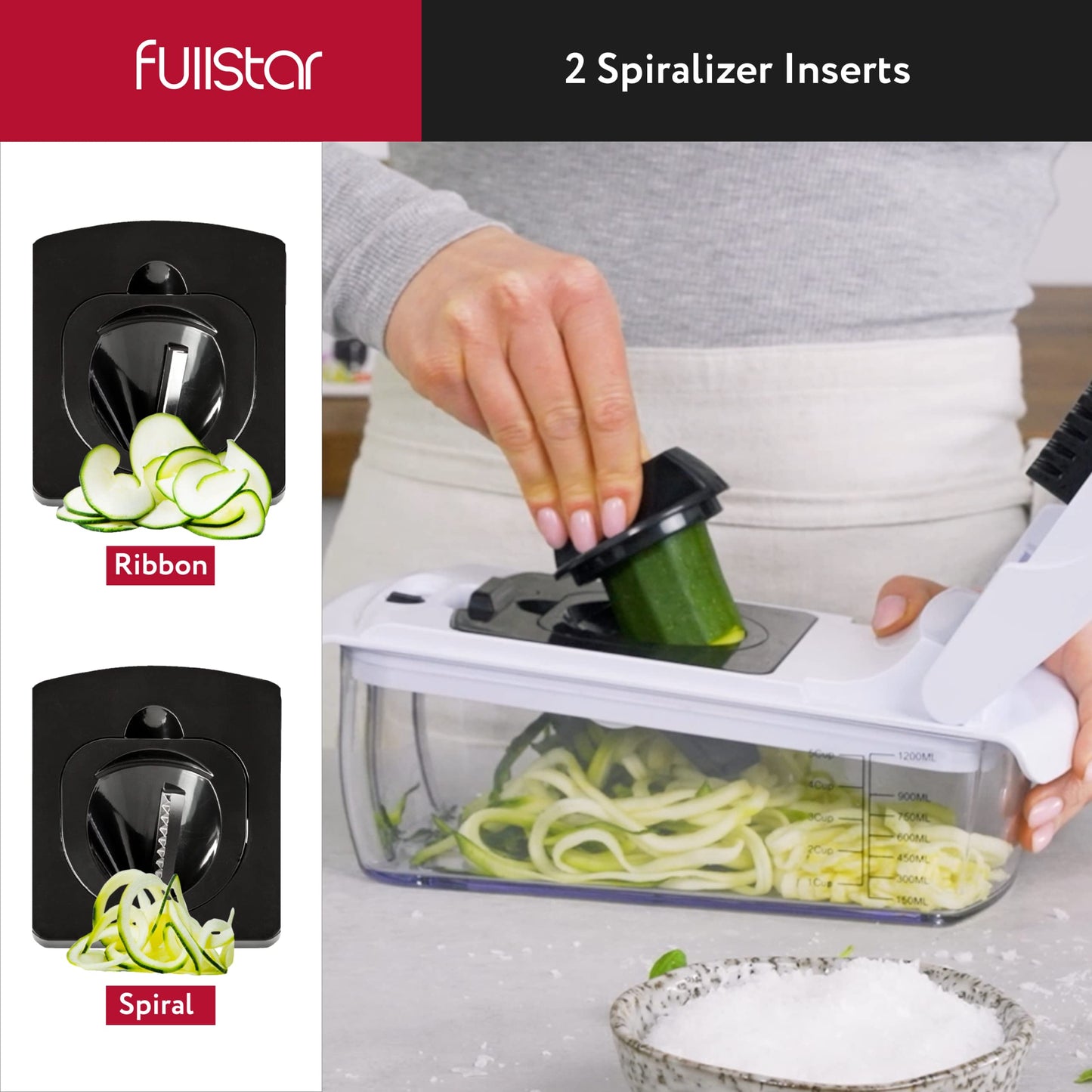 Fullstar Vegetable Chopper - Food Chopper - Onion Chopper - Vegetable Slicer & Spiralizer - Veggie Chopper with Container - Kitchen Gadgets - Home Essentials - Kitchen Accessories (8 in 1, White)