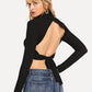 Backless Turtleneck Long Sleeve T-Shirt