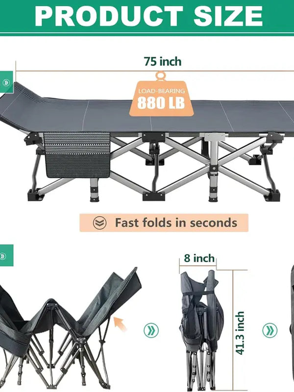 Lilypelle Folding Camping Cot with 3.3 Inch 2 Sided Mattress, Heavy Duty Sleeping Cots with Carry Bag, Double Layer Oxford Portable Travel Camp Cots for Home, Office Nap and Outdoor Beach