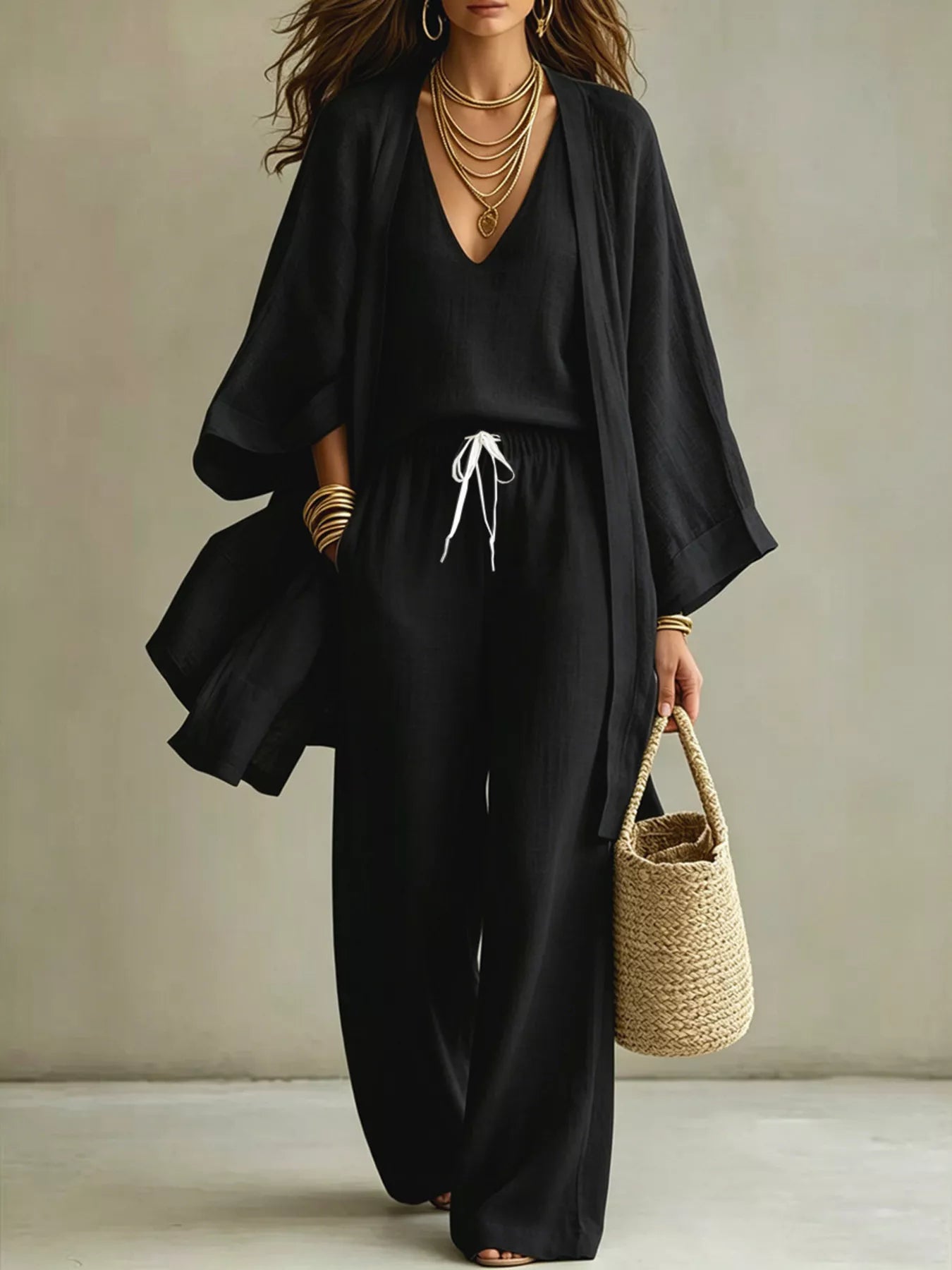 The Marlowe Three-Piece Set – drawstring waist and pocket detail