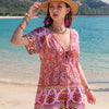 Printed V-Neck Short Sleeve Romper