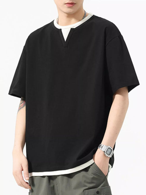 Men's Plus Size Contrast Trim Short Sleeve Tee