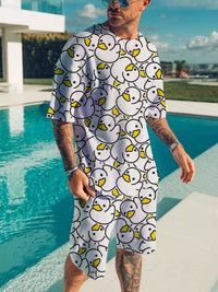 Men's printed short-sleeve tee and matching shorts set, plus size