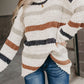 Multicolor Stripes Print Popcorn Drop Shoulder Pullover Sweater