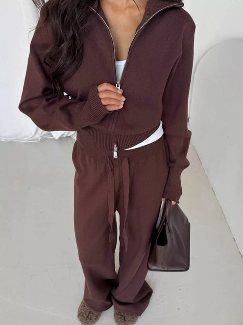 Zip-Up Outerwear and  Drawstring Pants Set
