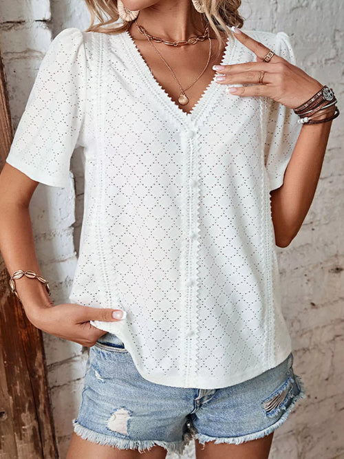 Eyelet Lace Detail Short Sleeve Blouse