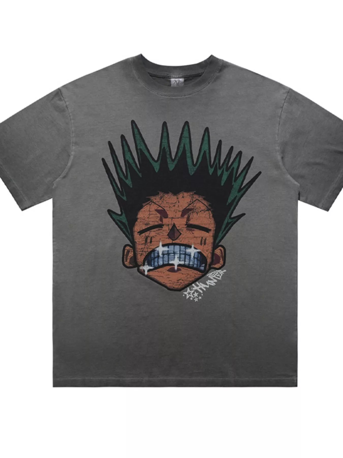 Men's Graphic Round Neck Oversized T-Shirt featuring a bold graphic design with a character's face.