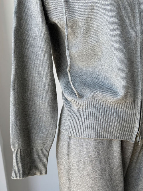 Zip Up Cardigan and Drawstring Wide Leg Pants Knit Set