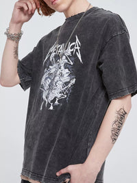 Men's Graphic METALLICA Round Neck Wash T-Shirt displayed on a model in a casual pose.