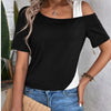 Asymmetrical Cold Shoulder Color Block T-Shirt