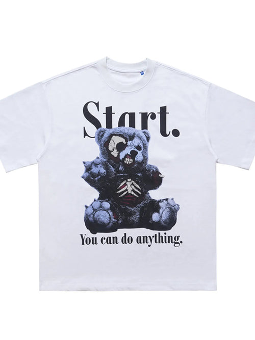 Men's Teddy Bear Graphic Round Neck Oversized T-Shirt