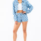 American Bazi Checkered Long Sleeve Cropped Denim Jacket